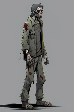 zombie, full body, profile ,comic book, post-apocalypse, gray background,