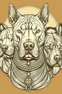 Three headed pitbull in medieval style drawing