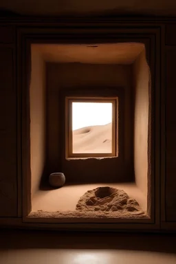 A room made of Arabic clay with a frame inside it without a picture