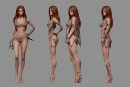 Female stylized character sheet for 3d modeling normal anatomy correct proportion Full front view side view and back anatomy .art station 8k fair skin