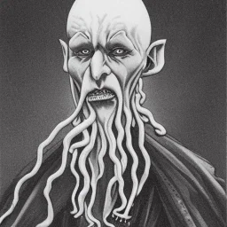 Nosferatu with tentacle beard grey skin and vampire fangs as a Russian Orthodox