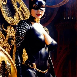 Drawing of beautiful face,'beautiful ,Busty CAtWoman',intense stare, ancient skintight armor, balanciaga fashion clothe painting by gaston bussiere, greg rutkowski, yoji shinkawa, yoshitaka amano, tsutomu nihei, donato giancola, tim hildebrandt, Oil on canvas, cinematic composition, extreme detail,fit full head inside picture,16k