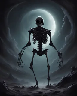 monstre trou-noir, nuit, squelette