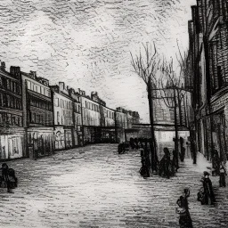Drawing of a city at night Vincent van Gogh style