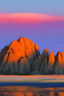 big rock mountains with and orange dawn sky with no clouds