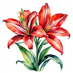 Western Red Lily watercolor illustration on white background