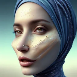 close up portrait of liz baez as woman in hijab, fine detail, highly intricate, modern surrealism painting, defined cracks and breaks, high-quality, volumetric lighting, 8k, ultrahd, George Grie, Marco Escobedo, Igor Morski,Brian Froud, Howard Lyon, Selina French,