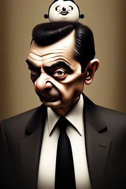 mr bean as the mafia godfather, 4k, trending art, weird perspective, realism