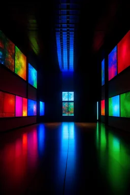 empty museum of digital art installation with big colorfull screen