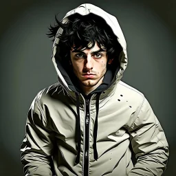 crazy young man with black hair in straightjacket digital art