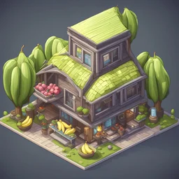 create a banana fruits into cartoonist house style model isometric view for mobile game