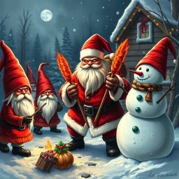 there is no kebabs at christmas, evil Santa, evil gnomes running around, king diamond, flaming eyes, evil Rudolf, evil Frosty the snowman, kebabs and kebab
