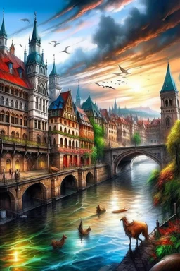 fantasy beautiful drawings of basel, switzerland