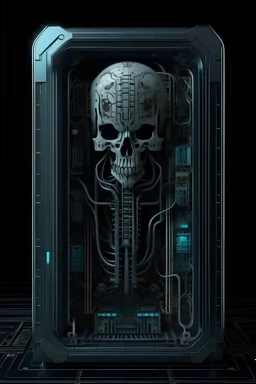 Human neural computer. Human neural interface. Coffin sarcofagus tech cyberpunk