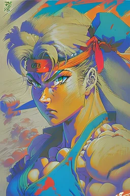 street fighter video game artwork in the style of Kinu Nishumura, capcom, 90s art, manga influence, japanese art style, exaggerated realism, Daigo Ikeno, retro, playful, high quality, brush strokes, vintage graphics