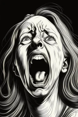 detailed image, female head, screaming