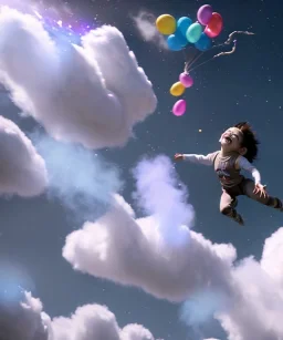 Ultra realistic speed clouds sky scene, wide angle view, strong men falling down with many Childs, circus clothing style, feather color clothing, free jumping flying, many trinkets, hair monster, many jelly beans, balls, color smoke, smile, happy, extreme, wind, clouds sea, 20,000 feet altitude, stratosphere, soft color, highly detailed, unreal engine 5, ray tracing, RTX, lumen lighting, ultra detail, volumetric lighting, 3d, finely drawn, high definition, high resolution.