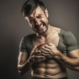 A man puts his hand on his stomach and feels angry from hunger