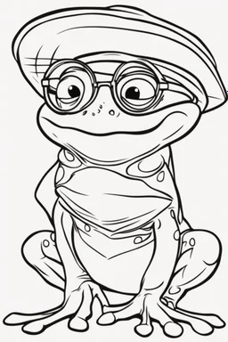 Outline art for cute coloring pages with frog with glasses, full body, white background, sketch style, only use outline, clean line art, no shadows and clear and well outlined.