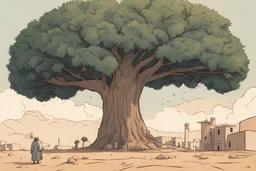 make an illustration of Palestine date tree in the style of Hayao Miyazaki