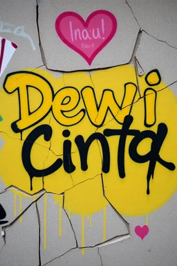 Written 'Dewi Cinta' text Graffiti Art picture broken wall