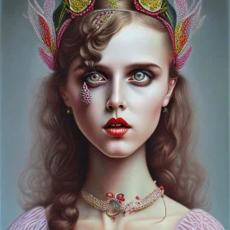 singer Danish MØ face, style surrealism by <Mark Ryden>,