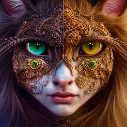 "Insanely detailed photograph of an elaborate beautiful cat goddess intricate glowing skin eyes intricate face hair lashes fur dress hyperdetailed painting by Anna Dittmann Huang Guangjian and Dan Witz CGSociety ZBrush Central fantasy art album cover art 4K 64 megapixels 8K resolution HDR Greek shiny space colours jewelry celestial hair eyes light"