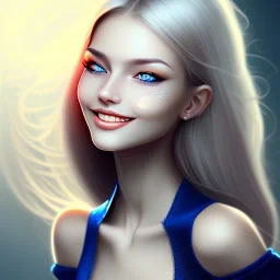 woman with beautiful smile and dark blue eyes