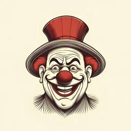 ilustración sencilla de rostro de payaso de circo vintage sonriendo