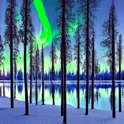 the most beautiful, stunning, magical winter forest surrounding reflective lake and vibrant, brilliant northern lights filling the sky, Norway, Iceland, high-quality, fine-detail, 8k resolution, photorealistic, extremely intricate, digital art, detailed matte, volumetric lighting, dynamic lighting, brian froud, howard lyon, selina french, annie stokes, lisa parker, greg rutowski