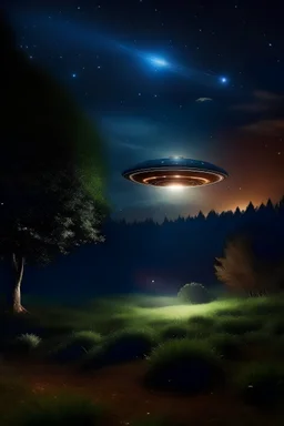 beautifull landscap, light, stars, ufo light