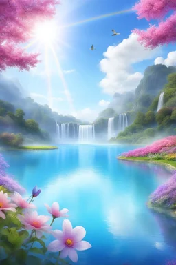 fantastic,Beautiful garden, flowers,rainbows, cascades arc en ciel