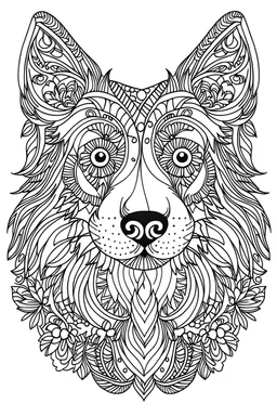 Coloring page for kids, lettre A lines, FLOWERS, mandala Collie, symmetrical, white background, clean line art, fine line art