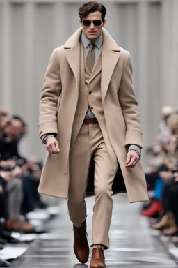 Men's Fashion runway Winter outfits inspired by Superman design beige tones