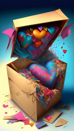 Open box stuffed with overflowing love letters, realistic, professional, art, detailed, vibrant colors.