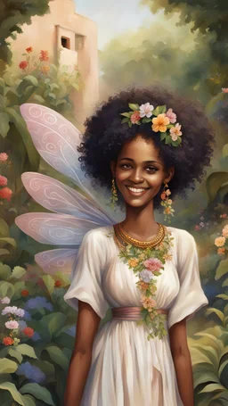 smiling eritrean fairy lady in a garden