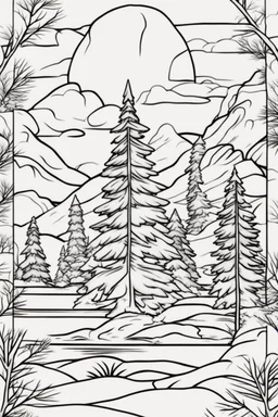 coloring page, pine tree, cartoon style, thick lines, low detail, no shading