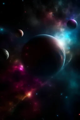 galaxy and nebula with planet