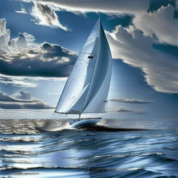 silver lining at the horizon with some modern speed sail boat