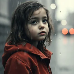 A little girl in the rain, monochromatic tonnes color