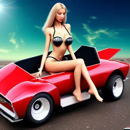 large breast bikini woman on pedal car