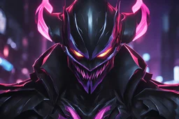 Shaco venom in 8k solo leveling shadow artstyle, machine them, mask, close picture, rain, neon lights, intricate details, highly detailed, high details, detailed portrait, masterpiece,ultra detailed, ultra quality