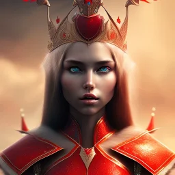  mighty queen elf, red armour, realistic, HD4k, watery cloud background, deep red eyes, close up shot