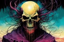 a surreal portrait of the inner workings of a disturbed mind as a nightmarish charnel house of seething pain , in the comic book style of Alex Pardee, Bill Sienkiewicz, and Jean Giraud Moebius , muted natural color, sharp focus, ethereal , dark and foreboding