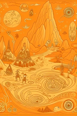 A light orange fairy kingdom designed in Native American petroglyphs