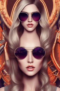 Retro-futuristic , detailed face. Beautiful woman. big retro sunglasses, body tattooed, Full body long shot , highly detailed, hyper detailed , 8K, HD