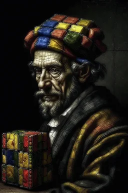 Rubik's cube in the style of rembrandt
