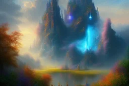 Impressionism , mystical long stairway up to heaven in the sky, atmospheric mist, beautiful colours, fine art, trending on artstation, masterpiece