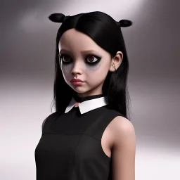 Jenna ortega black dress,soft goth libstick, wednesday addams make up, dramatic lighting, highly detailed, volumetric lighting, unreal engine, 8k