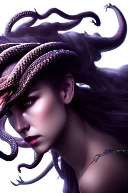 medusa, dragon hair, concept art, smooth, extremely sharp detail, finely tuned detail, ultra high definition, 8 k, unreal engine 5, ultra sharp focus, fantasy, beautiful, riding dragon
